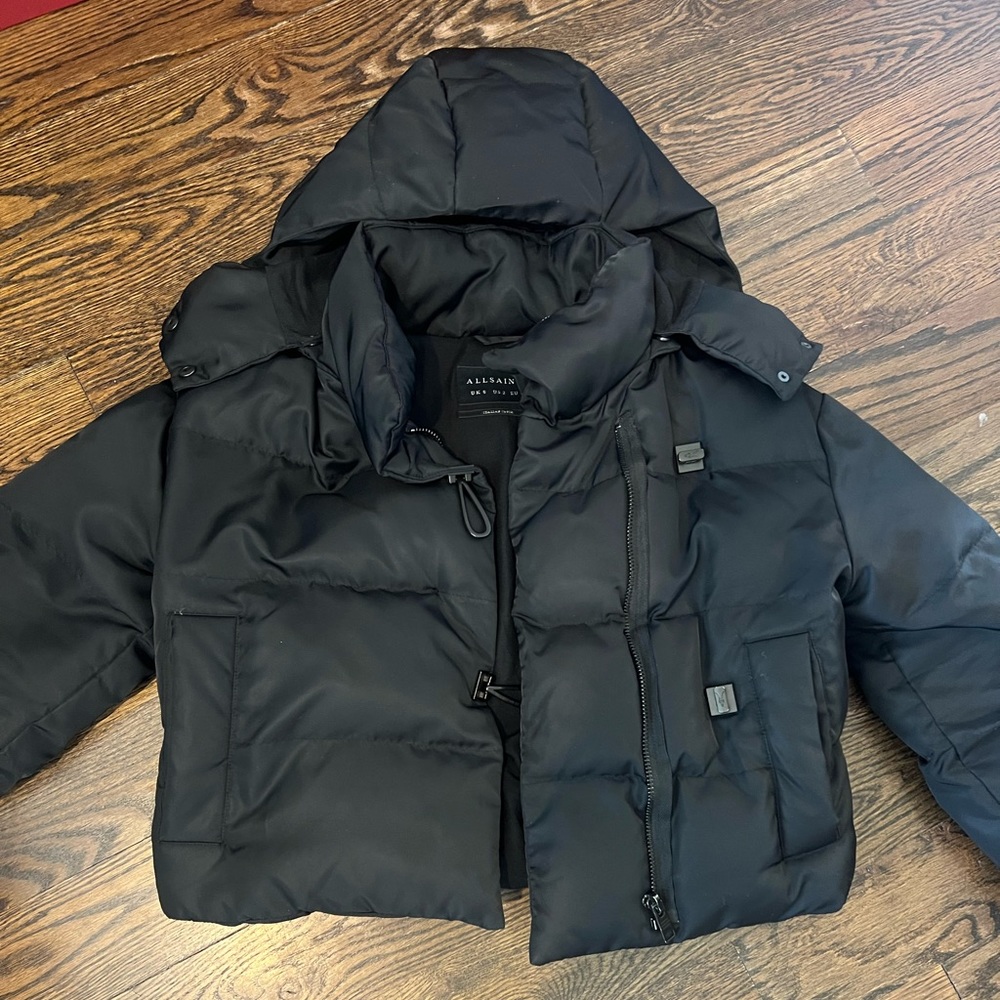 AllSaints Women's Black 'allais' Qulited Jacket With Hood